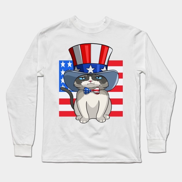 Exotic Shorthair Cat 4th Of July USA Flag Long Sleeve T-Shirt by Noseking